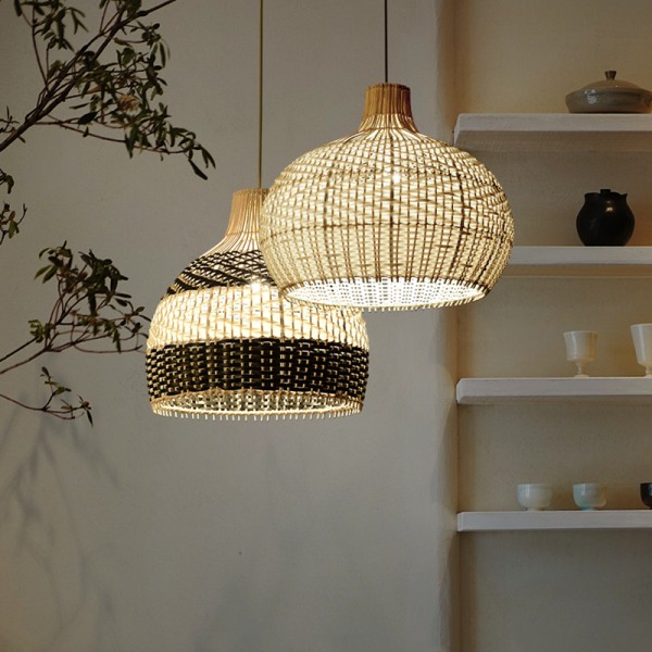 Wicker hanging store light